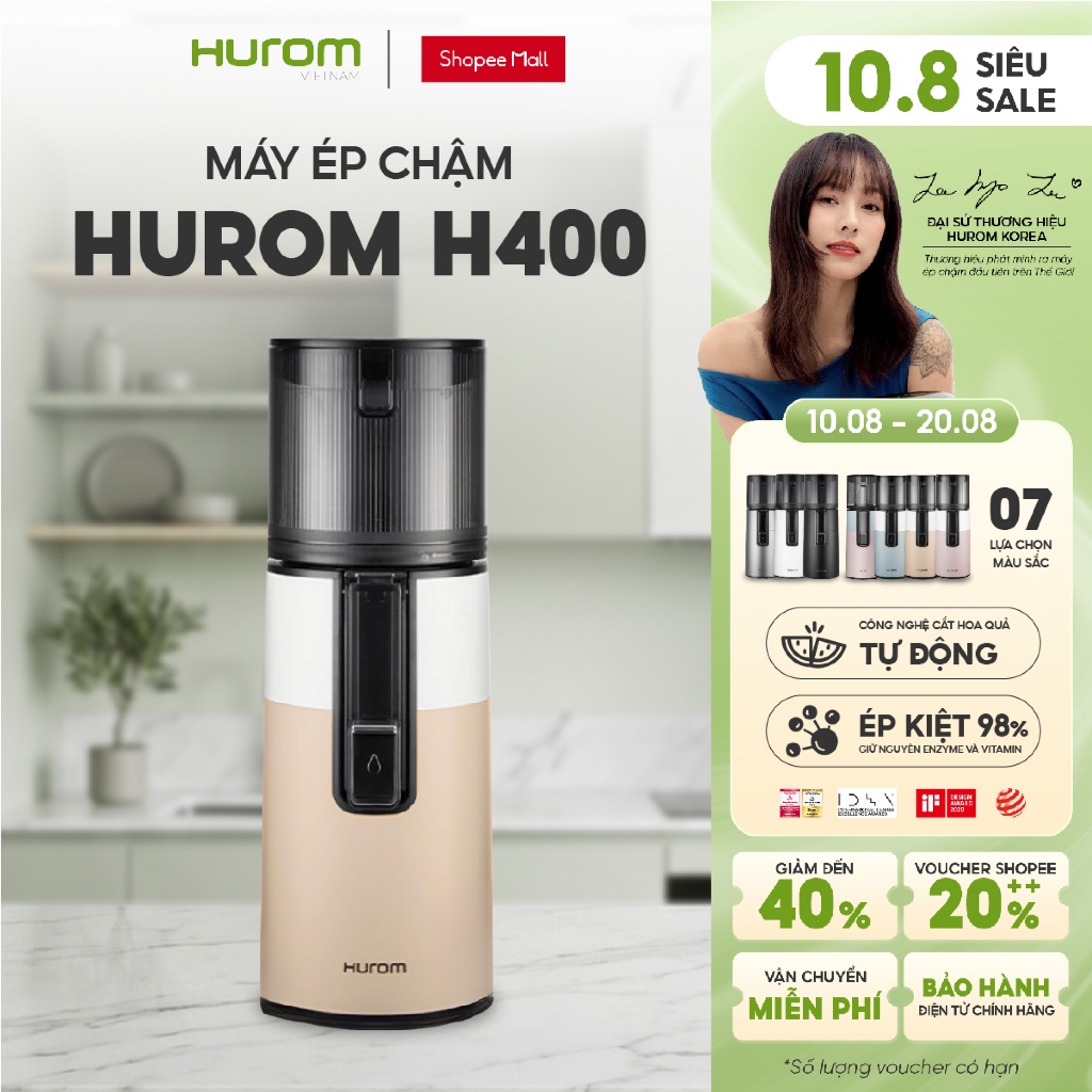 Máy ép chậm Hurom H400 (Màu Trắng - Be) - Bảo hành chính hãng 10 năm - Phân phối độc quyền tại Việt 