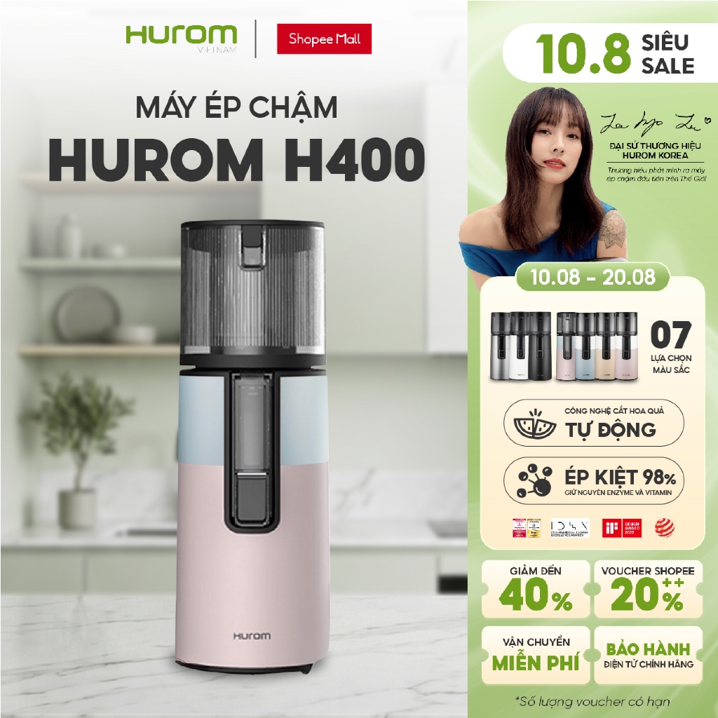Máy ép chậm Hurom H400 (Màu Xanh - Hồng) - Bảo hành chính hãng 10 năm - Phân phối độc quyền tại Việt