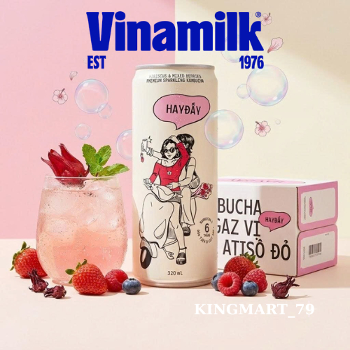 [Hỏa Tốc] Thùng 6 lon/12 lon Kombucha Có Gaz HAYĐẤY Vị Hoa Atiso Đỏ Vinamilk 320ml