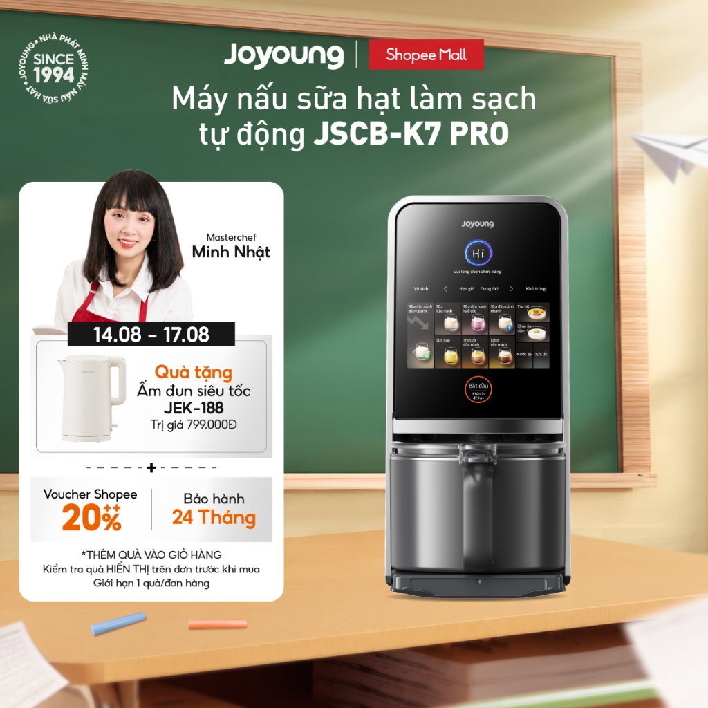 Máy nấu sữa hạt đa năng làm sạch tự động Joyoung JSCB-K7 PRO giảm ồn, khử purin chuyên biệt