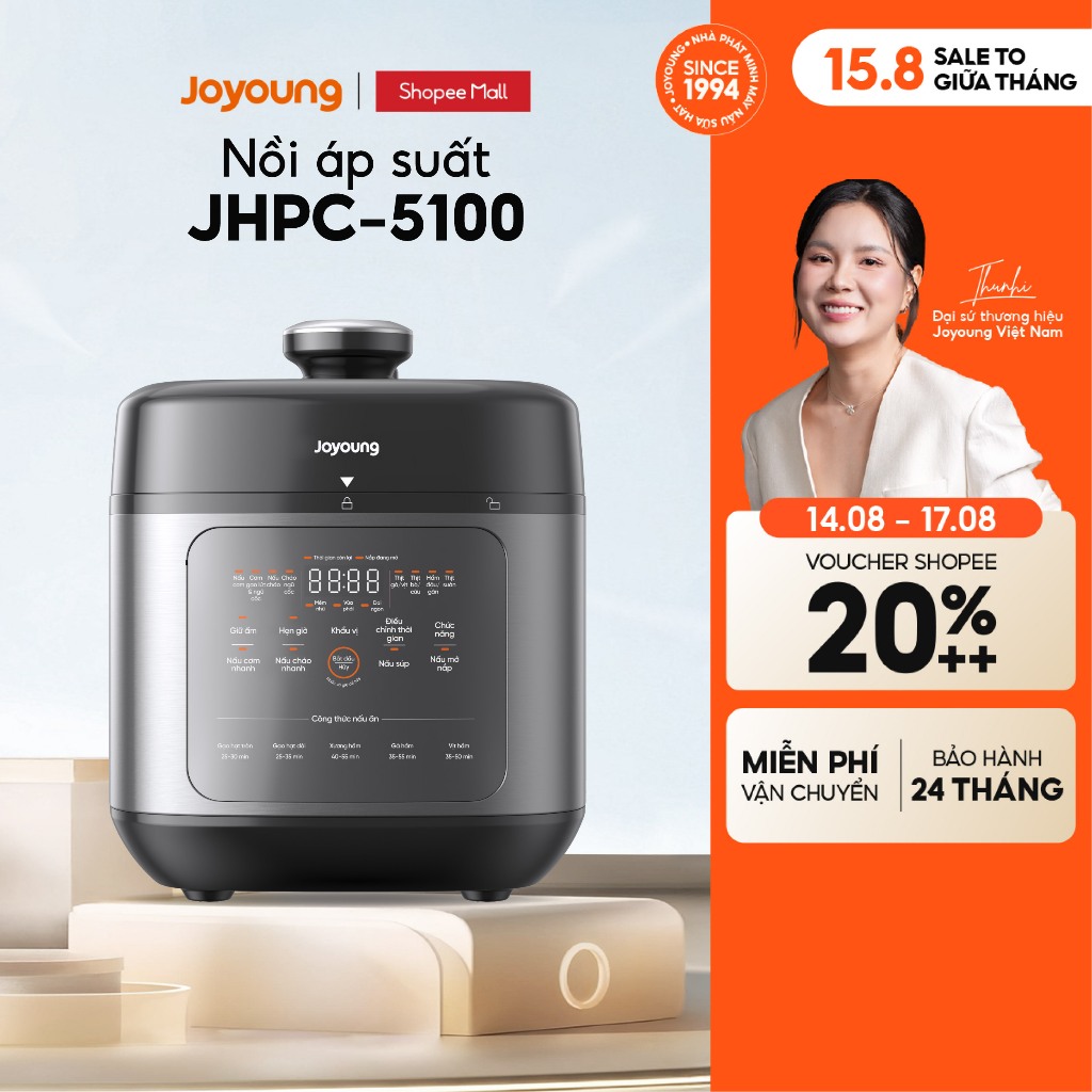 Nồi cơm áp suất, nồi áp suất đa năng 5L 900W Joyoung JHPC-5100 (nấu cơm 1.8L)