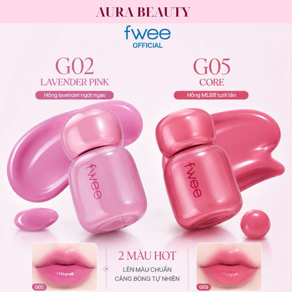 Son fwee 3D Voluming Tint G02 Lavender Pink / G05 Core Pink – Son Tint Bóng Môi Căng