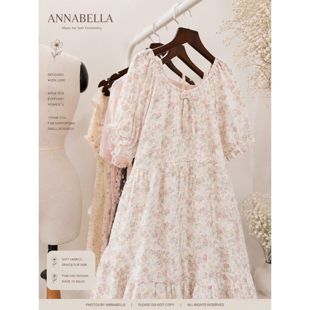 ANNABELLA – Rosalie Floral Muslin Dress Đầm hoa muslin tay phồng nữ tính – Everyday Wear