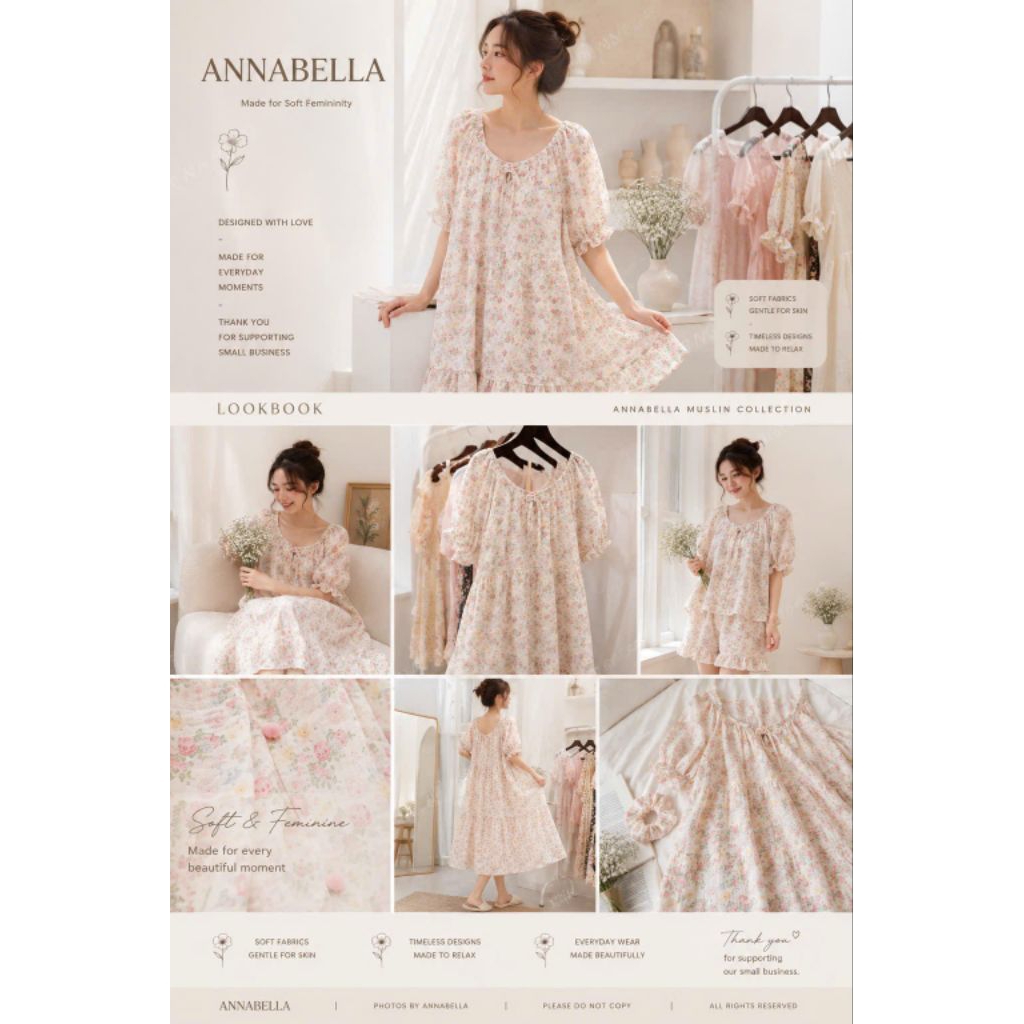 ANNABELLA – Rosalie Floral Muslin Dress Đầm hoa muslin tay phồng nữ tính – Everyday Wear freesize
