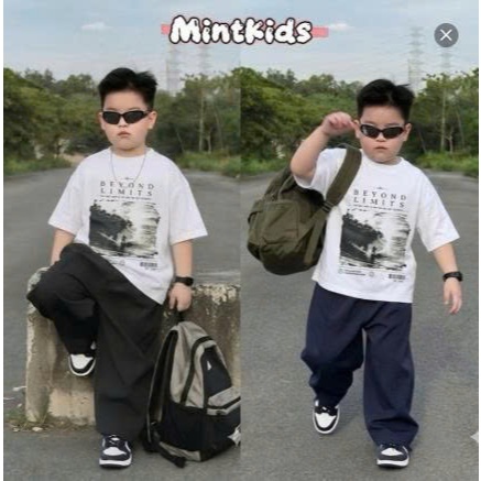 [ DEAL Mở Bán ] Mintkids01 Quần Kaki Ống rộng form thụng howin cong nhẹ phối Line by zonef, quần bé 