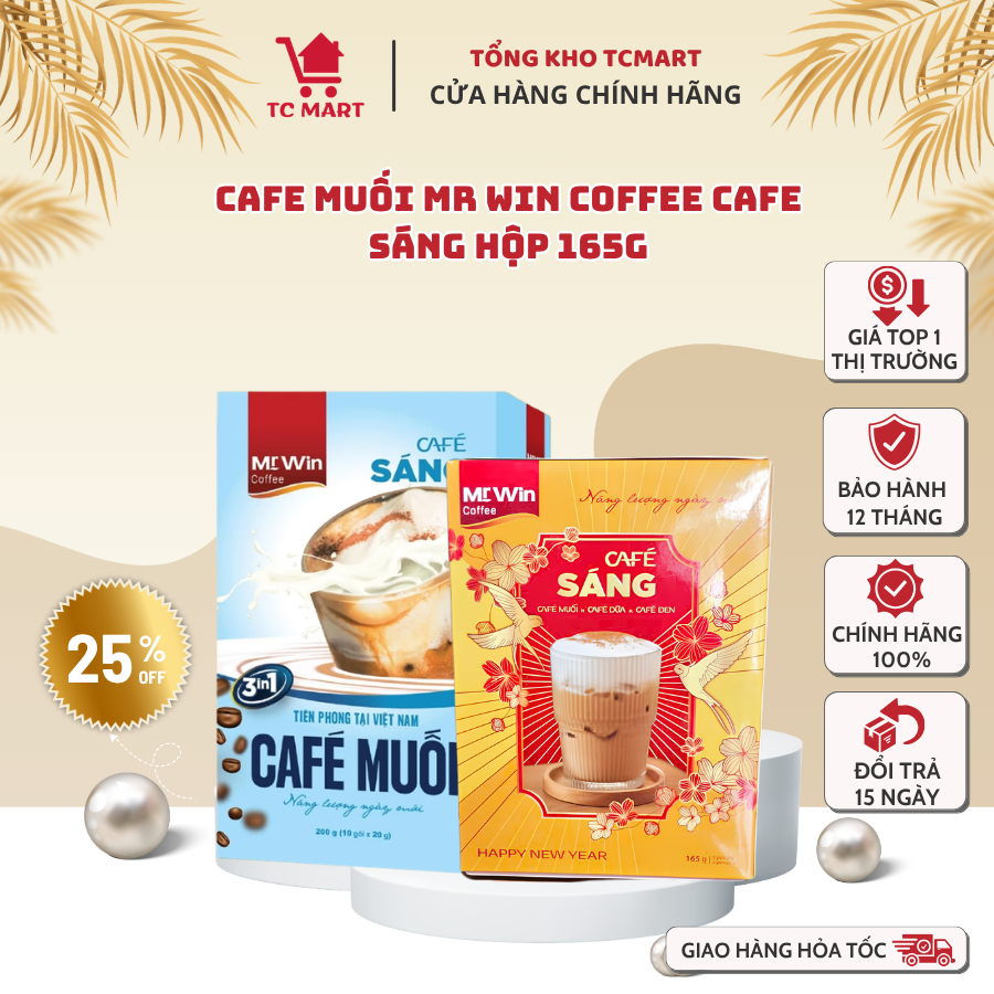 CAFE MUỐI MR WIN COFFEE CAFE SÁNG HỘP 165g - Mix 3 Vị Muối x Dừa x Đen
