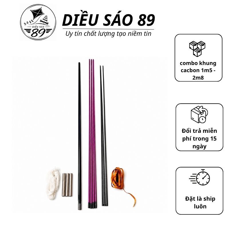 Nan Cacbon Nan Tím Nan Tím Víp Làm Diều Song Vân Đuôi Cá Đại Trà Chính Mỹ, diều sáo 1m5 đến diều sáo