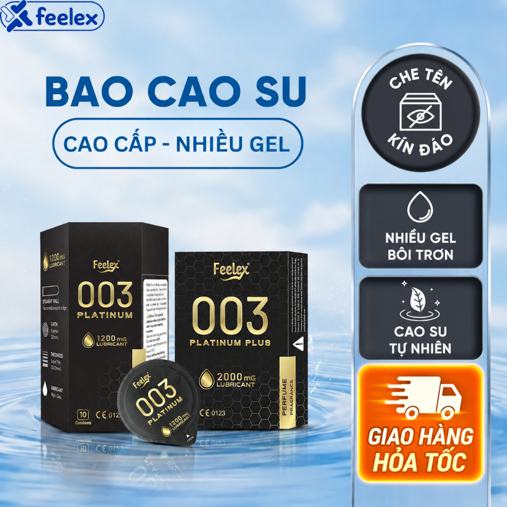 Bao cao su Feelex Platinum cao cấp, nhiều gel bôi trơn - hộp 10 chiếc