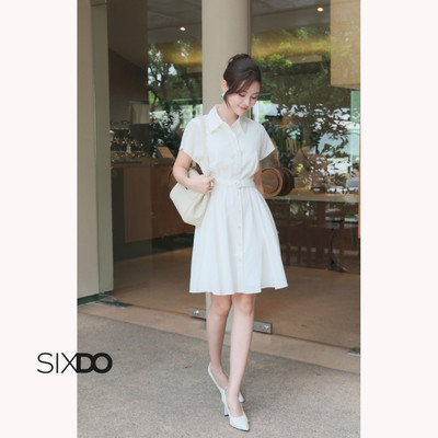 Đầm sơ mi trắng xòe dáng ngắn SIXDO (White Woven Flared Dress)