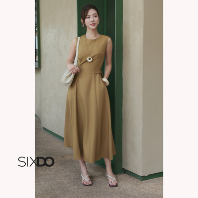 Đầm nữ vàng đất dáng xòe SIXDO (Wheat Woven Flared Dress)