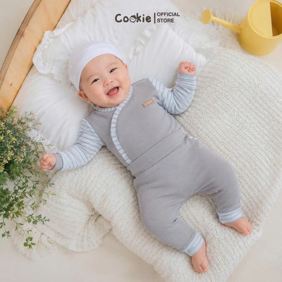 Bộ Nỉ Sơ Sinh COOKIE Bộ Sơ Sinh Dài Tay Vạt Lệch Cotton Kẻ Ngang Dày Ấm Cho Bé Từ 0 Đến 9 Tháng 2026