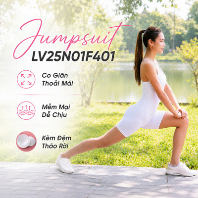 Bộ Liền Thân Tập Gym Yoga Nữ Livan LV25N01F401, Bộ Jumpsuit Kèm Đệm Ngực Tháo Rời