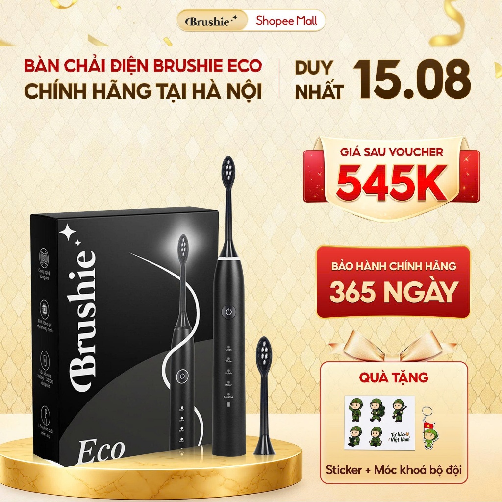 [GIÁ 545K LIVE SHOP] Bàn chải điện Brushie Eco chính hãng phiên bản tiết kiệm với 5 chế độ làm sạch 
