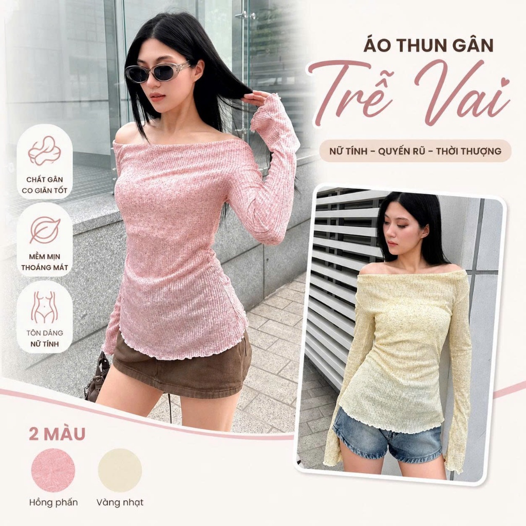 Áo Trễ Vai Nữ Chất Vân Tuyết KATIA Clothing Áo Nữ Ôm Dáng Mềm Mại Thời Trang