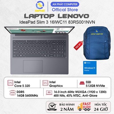 Laptop LENOVO IdeaPad Slim 3 16IWC11 83RS001NVN, Core 5 320, 16GB RAM, 512GB, SSD, Win11, 16.0 FHD+ IPS, Win11