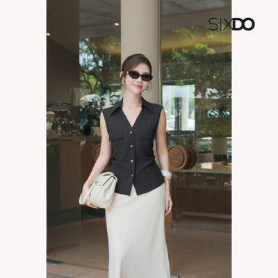 Áo nữ đen công sở thời trang SIXDO (Black Woven Blouse)