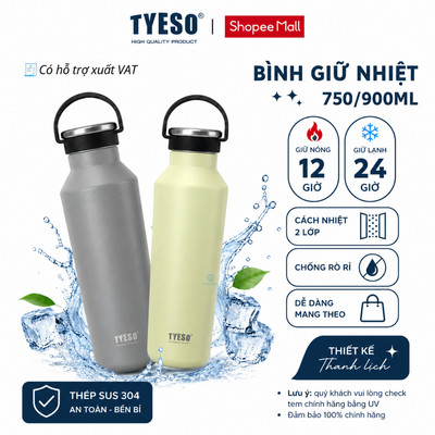 Bình nước giữ nhiệt 120h dáng thể thao cách nhiệt chân không Tyeso với tay cầm bằng silicon mềm 1002