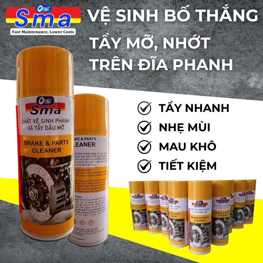 Chai xịt vệ sinh thắng, tẩy dầu mỡ má phanh SMA Brake & Parts Cleaner 450ml