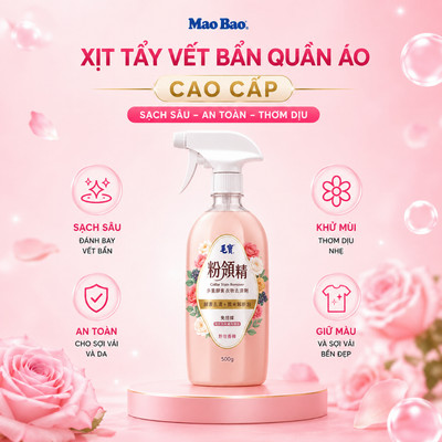 Chai Xịt Tẩy Vết Bẩn Quần Áo Mao Bao 500g - Dung Dịch Lỏng, Loại Bỏ Vết Mồ Hôi/Dầu Mỡ/Mỹ Phẩm