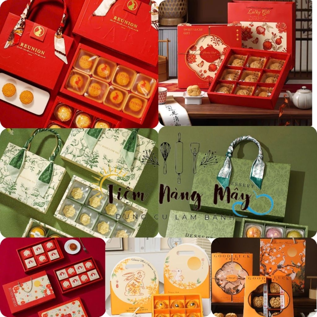 [SET 5 ] Hộp 4 - 6 -8 bánh 50g/80g ,hộp dây lụa đựng bánh trung thu 2026