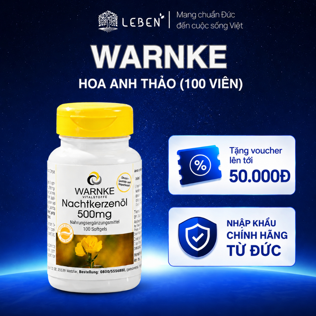Tinh dầu hoa anh thảo Warnke Nachtkerzenöl 500mg hỗ trợ cân bằng nội tiết tố nữ, hỗ trợ làm đẹp cho 