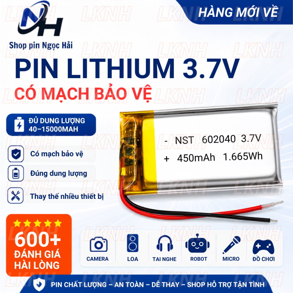 [Chính hãng] pin sạc li-po 3.7V Dung Lương Từ 40-10000mAh có mạch bảo vệ