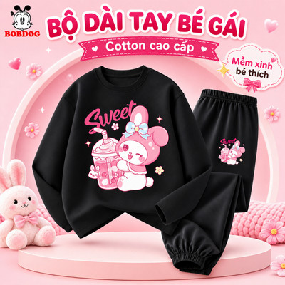 Quần áo trẻ em bé gái BOBDOG chất thun cotton ấm áp mềm mịn in hình melody cute TW-KS71