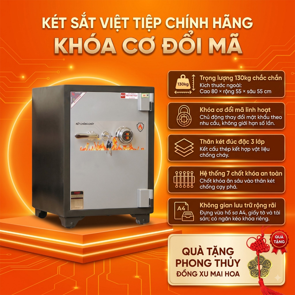 Két sắt Việt Tiệp KVT100 Khóa Cơ Đổi Mã Chính Hãng Dùng Cho Gia Đình, Văn Phòng Miễn Phí Giao Hàng T