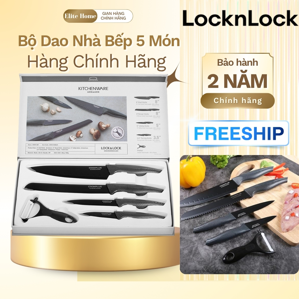 Bộ Dao 5 Món LocknLock CKK101S5BLK – Bộ Dao Nhà Bếp Đa Năng, Thiết Kế Tiện Dụng