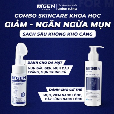 [MUA 2 TẶNG 1]Combo ngừa mụn MGEN - Bọt rửa mặt ngừa mụn và gel tắm ngừa mụn cho nam giúp sạch sâu, giảm và ngăn ngừa mu