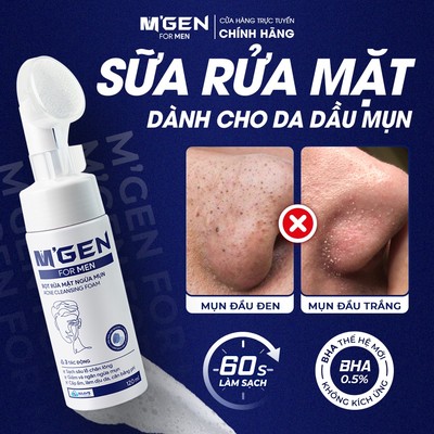 [ MUA 2 TẶNG 1 ]Sữa rửa mặt Da Dầu Mụn MGEN 120ml - Tích hợp đầu mát xa Silicone, làm sạch bả nhờn, hỗ trợ ngừa mụn