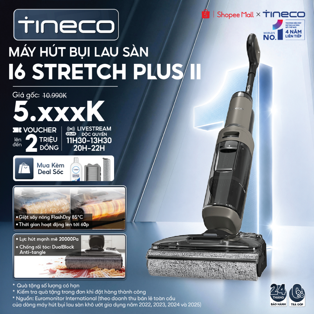[KOLs Live] Tineco Floor One i6 Stretch Plus II | I6 Stretch Plus  Máy hút bụi lau sàn khô ướt - Gập
