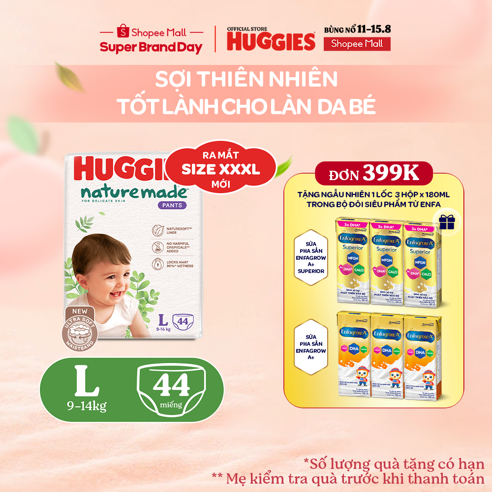Tã Quần Huggies Platinum Nature Made M58/L44/XL38/XXL26/XXXL28