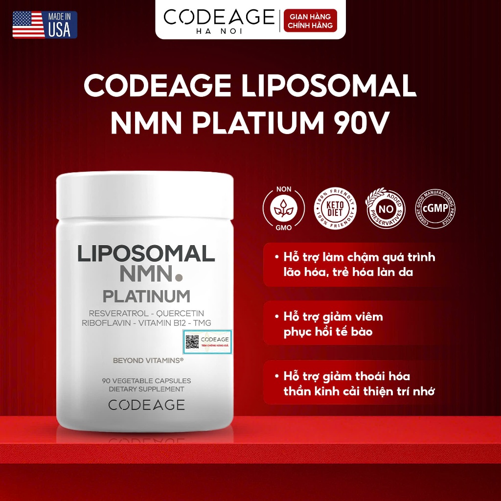 Viên Uống Codeage Liposomal NMN Platinum 90 Viên Bổ Sung NMN Hỗ Trợ Chống Oxy Hóa
