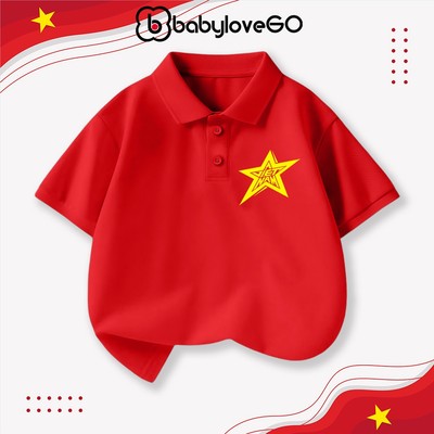 Áo polo bé trai bé gái BabyloveGO, áo Việt Nam cờ đỏ sao vàng cổ bẻ thanh lịch cho bé đi học đi chơi