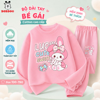 Set dài tay bé gái BOBDOG quần áo trẻ em 10kg-36kg vải thun cotton mềm mịn in hình melody TW-KS72