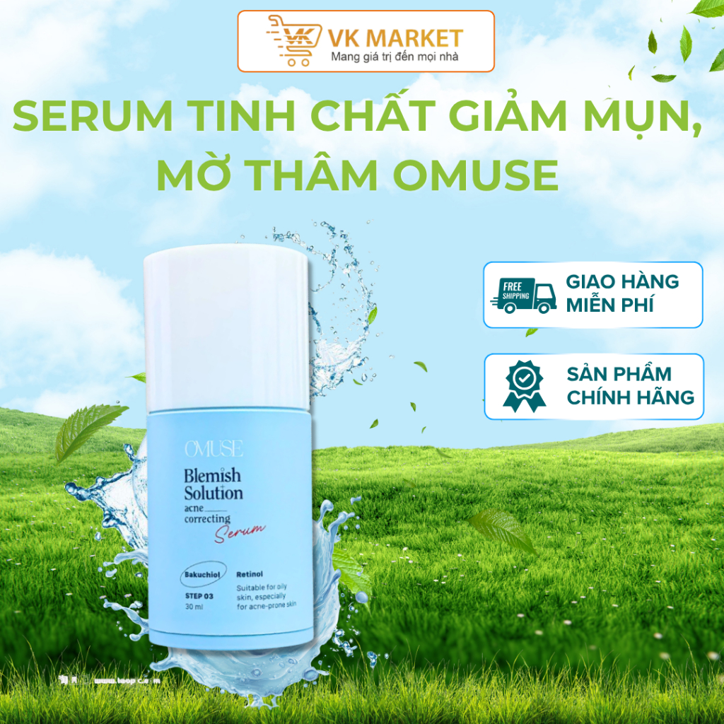 Serum tinh chất giảm mụn, mờ thâm 0.3% Retinol, Bakuchiol & BHA OMUSE Làm Dịu Da, Ngăn Ngừa Mụn 30ml