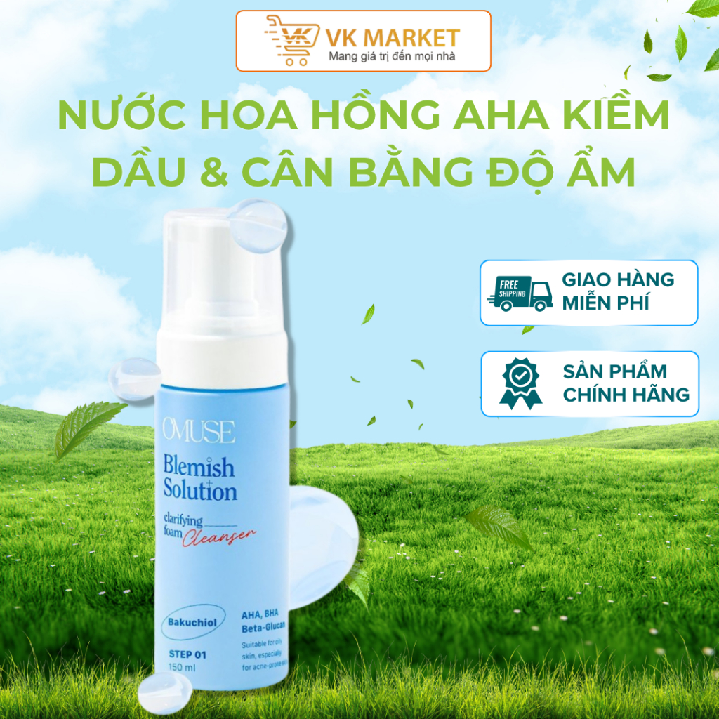 Nước Hoa Hồng AHA Kiềm Dầu & Cân Bằng Độ Ẩm Cho Da Dầu Mụn OMUSE Blemish Solution Gentle Hydrating L