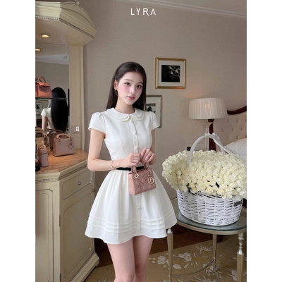 LYRA - Váy Đầm Cổ Sen Peter Pan Tay Hến Chiết Eo Dáng Xòe Phong Cách Tiểu Thư Hàn Quốc VSYVD0290