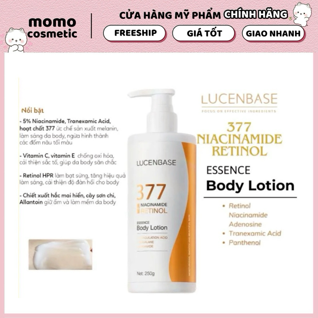 Dưỡng Thể Lucenbase 377 Niacinamide Retinol Essence Body Lotion Dưỡng Sáng Da 250g