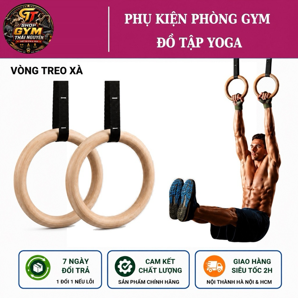 Bộ 2 Vòng Treo Gymnastic Rings Hỗ Trợ Tập Dip Với Xà Đơn, GYM Ring Ngoài Trời HC Sport (1 Đôi)