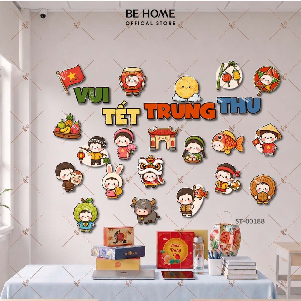 Set Dán Tường Tết Trung Thu , Trendy, Trang Trí Phòng Ngủ, Phòng Bé, Spa,Livestream - Behome Decor