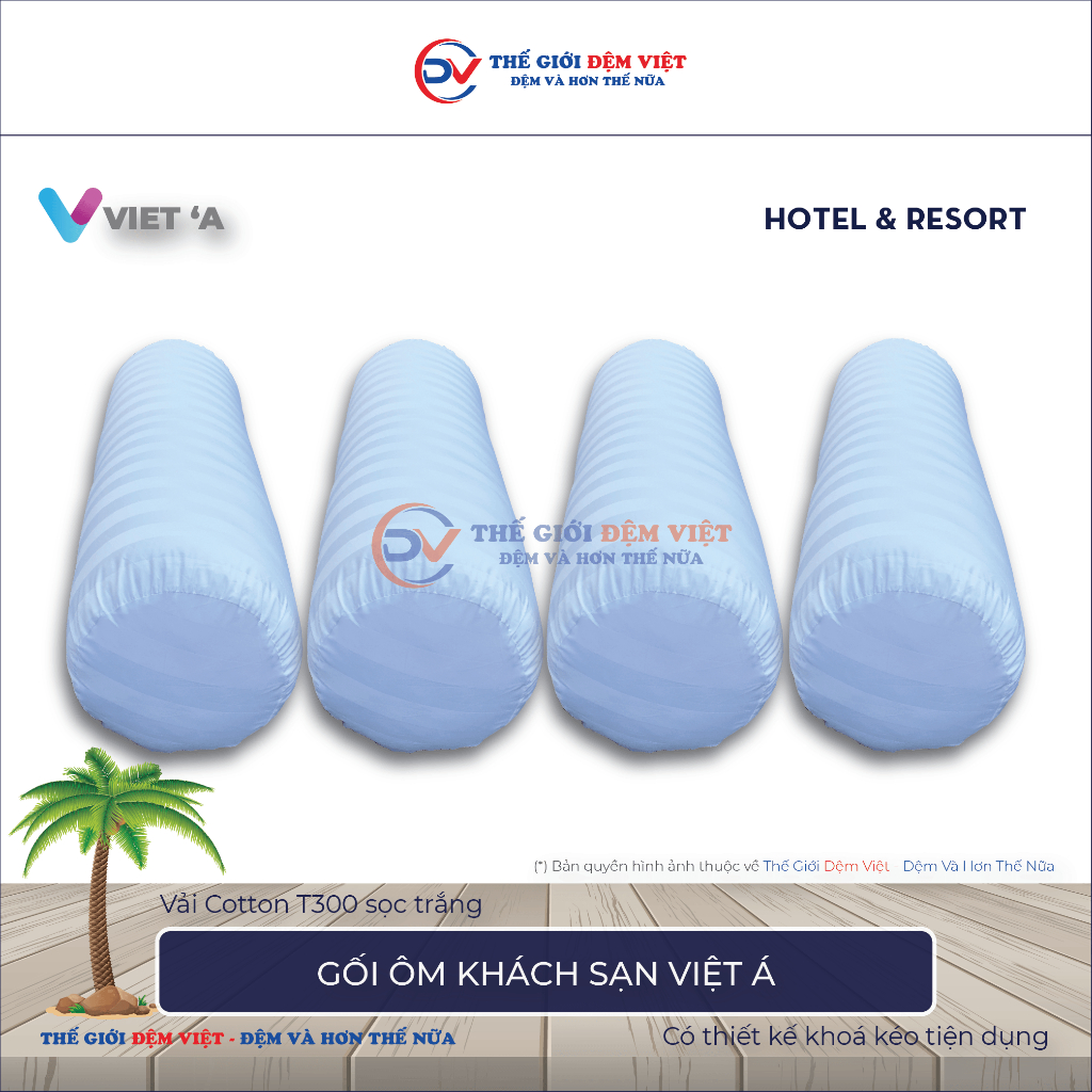 Gối ôm khách sạn T300 - Thiết kế khoá kéo tiện dụng - Vải Cotton T300 sọc trắng - Có bán lẻ vỏ gối