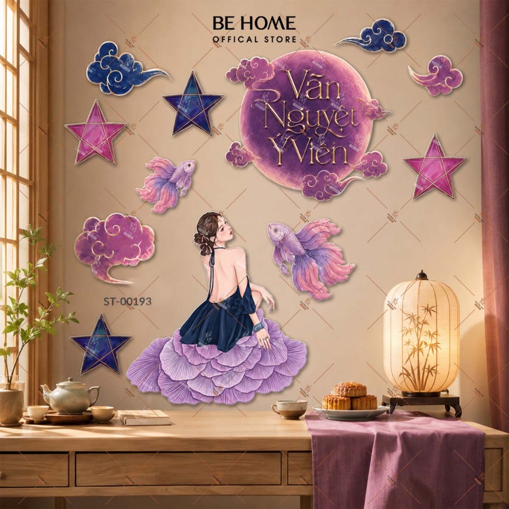 Set Dán Tường Trung Thu Vãn Nguyệt , Trendy, Trang Trí Phòng Ngủ, Phòng Bé, Spa,Livestream - Behome 