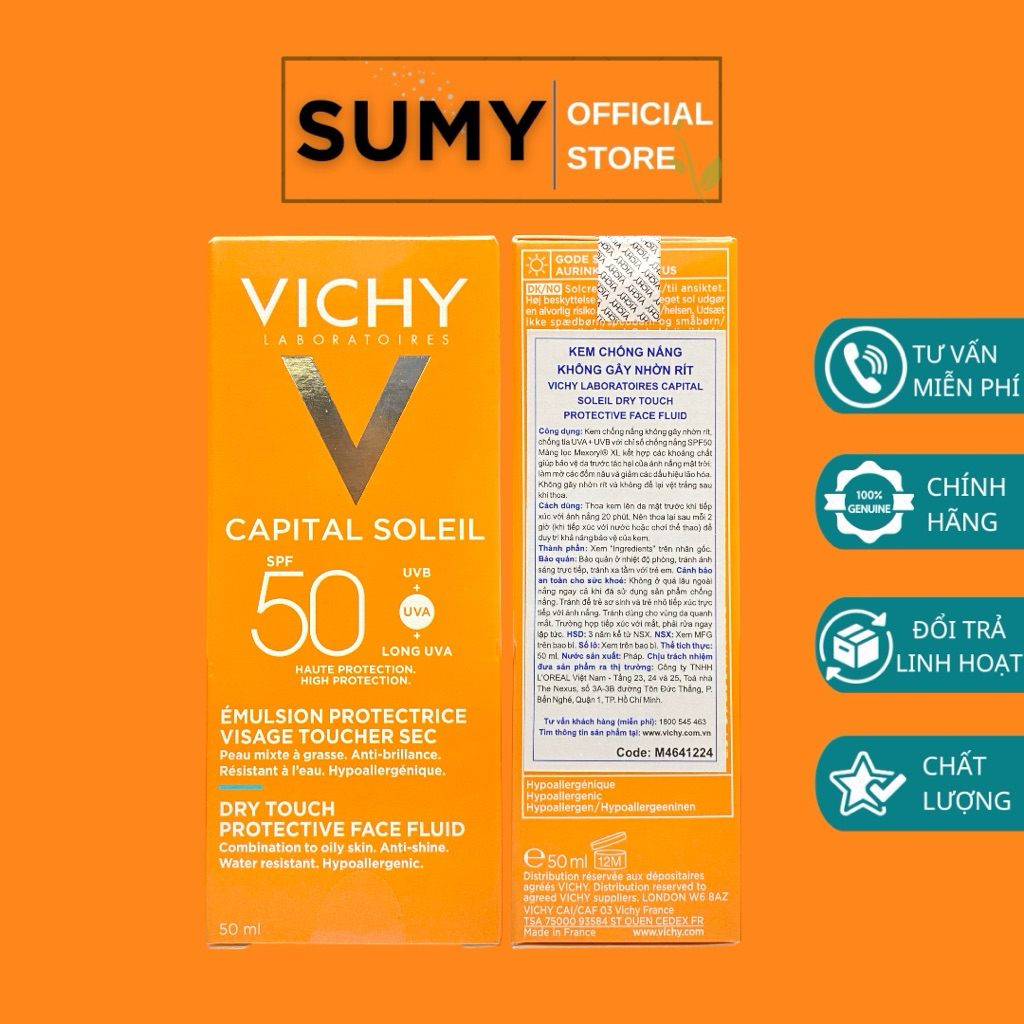 Kem Chống Nắng Vichy Capital Soleil Dry Touch Face Fluid SPF 50 UVA+UVB 50ml Dành Cho Da Dầu - SUMY