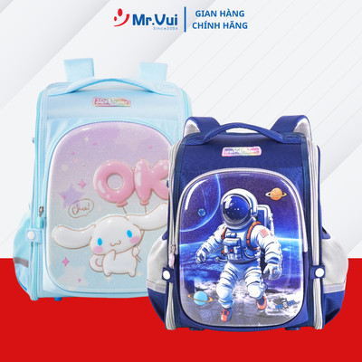 Balo chống gù Mr Vui 1056/1108 hình hoạt hình dễ thương cho bé trai bé gái cấp 1, quai trợ lực