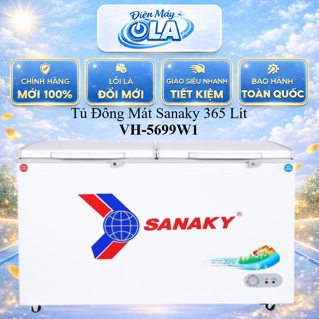 (HCM)  - VH-5699W1 - Tủ Đông Mát Sanaky 365 Lít (không inverter) VH-5699W1 - 1 ngăn đông, 1 ngăn mát