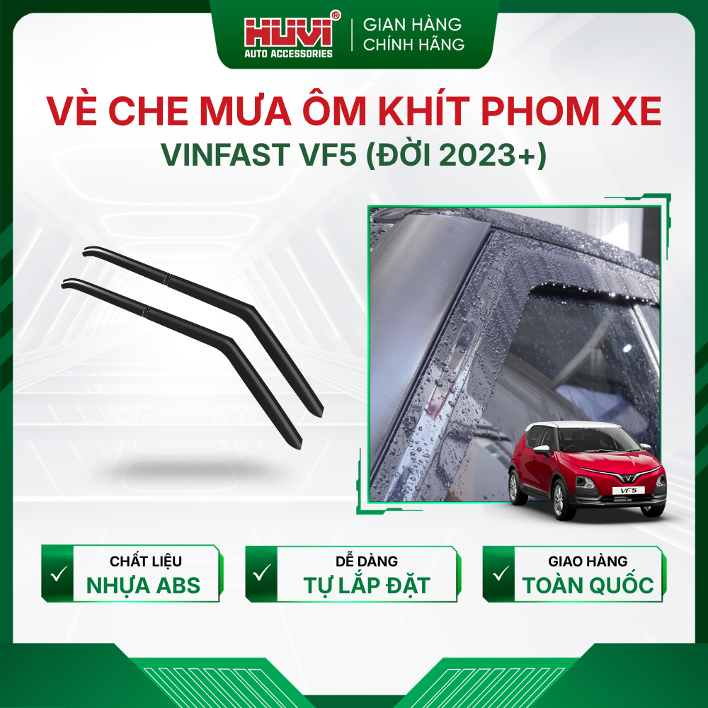 |TẶNG KÈM KEO 3M| Vè che mưa Vinfast VF5 nhựa ABS cao cấp Huvi