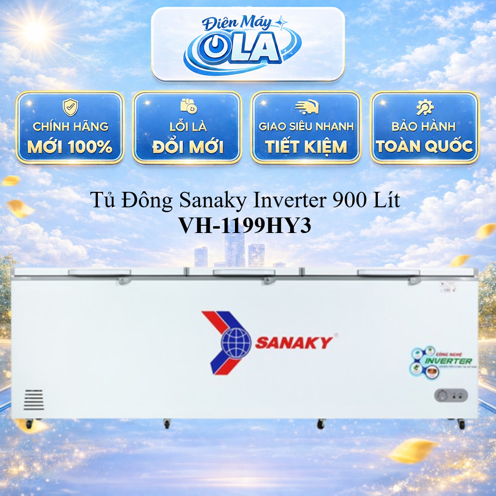 (HCM) - VH-1199HY3 - Tủ Đông Sanaky Inverter 900 Lít VH-1199HY3 - 1 ngăn đông 3 cánh mở