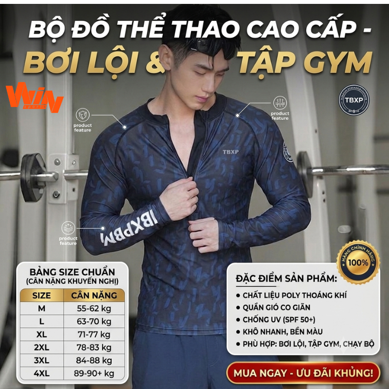 Bộ Đồ Bơi Nam Cao Cấp K258 - Set Áo Thun Poly Co Giãn Quần Short Thể Thao Tập Gym Nam 50-90kg